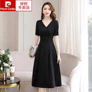 皮爾卡丹（pierre cardin）真絲連衣裙女奢華夏季2024年新款杭州精致國際桑蠶絲裙子 黑色 XL