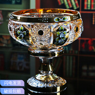 Xiangxing手工琺瑯鍍金現代水晶玻璃茶幾擺件帶蓋糖果盒糖果盤(pán)缸零食水果盤(pán) 琺瑯花太陽(yáng)高腳款高度21cm高度24