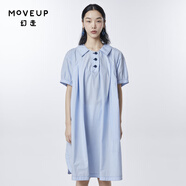 幻走（MOVEUP）2023夏季新款.FUN系列 翻領(lǐng)紐扣撞色線(xiàn)設(shè)計(jì)師純棉連衣裙 空氣藍(lán) L