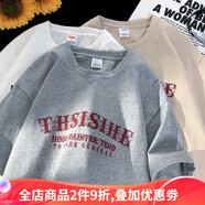侯七爺（HOUQIYE）純棉短袖男夏季潮牌休閑百搭T恤衫青少年學(xué)生胖子半袖寬松上衣服 淺灰色 XL