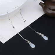 汀白漢服國風(fēng)少女古裝仙女古典配飾古風(fēng)清新琉璃水滴流蘇耳環(huán)耳鉤耳飾 白玉色水滴——耳鉤款