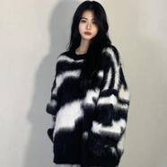閃動(dòng)少女（SHANDONGSHAONV）毛衣女寬松韓版學(xué)生慵懶風(fēng)百搭外套女秋冬長(zhǎng)袖圓領(lǐng)針織衫外穿上衣 黑色  L （建議105-120斤）