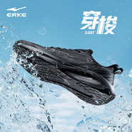 鴻星爾克（ERKE）穿梭3.0ST跑步鞋運(yùn)動(dòng)鞋軟底耐磨防滑男鞋防潑水皮面跑鞋 正黑【吸塑鞋面】 41