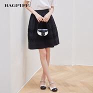 風笛（Bagpipe）2024夏季新款半身裙女法式優(yōu)雅氣質(zhì)中裙設(shè)計感高級小眾a字裙子女 黑色 XL