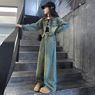 乖妮貓（GUAINIMAO）女童牛仔套裝春秋2025新款兒童早秋穿搭女大童秋裝又酷又颯的童裝 牛仔套裝 150 碼