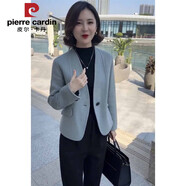 皮爾卡丹2025春秋新款時尚雙面毛呢西服女韓版職業(yè)小個子休閑顯瘦短外套 霧霾藍【外套】高品質(zhì) XL 【105-120斤】