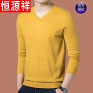 恒源祥品牌高端針織衫男士V領(lǐng)薄款打底衫秋冬季中年毛衣雞心領(lǐng)針織衫T恤 V領(lǐng)黃色 3XL 185