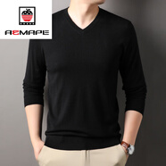AEMAPE奢侈高端品牌t恤男春秋季山羊V領(lǐng)長(cháng)袖純色雞心領(lǐng)針織打底衫 黑色 165/S