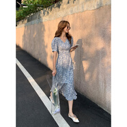 Radinka2025夏新款流行連衣裙桔梗法式復(fù)古收腰顯瘦時尚仙女白色長裙ABT 魚尾碎花藍(lán)色 2XL