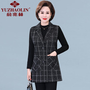 俞兆林（YUZHAOLIN）中老年馬夾女秋冬外穿大碼格子外套中年媽媽春秋裝馬甲中長款坎肩 白條 單款 2XL 建議105-120斤