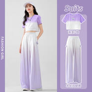 優(yōu)優(yōu)1點(diǎn)（Yoyo one）女童套裝夏季新款兒童新中式國(guó)風(fēng)短袖女大童多巴胺夏裝兩件套 15117漸變紫+18908漸變紫 150