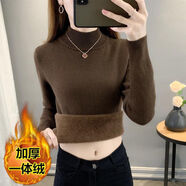 梵闋毛衣冬款女一體絨半高領加絨加厚打底針織衫女內(nèi)搭可外穿保暖上衣 咖啡色（一體絨） 均碼