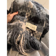 目丸新款秋冬氛圍感格紋流蘇休閑保暖圍巾男女情侶加厚長(cháng)款圍脖禮物潮 灰色