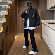 迪伽達(dá)飛行夾克男棉服秋冬外套男加絨加厚潮牌美式復(fù)古棒球服男外套男 PHGCD-865黑色 XL【建議120-135斤】