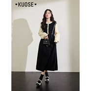 闊色（kuose）黑色小香風(fēng)針織長袖連衣裙女秋冬季穿搭新款毛衣裙長裙子 黑色8002 L
