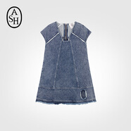 ASH女裝春夏新款DRESS時(shí)尚牛仔連衣復(fù)古做舊梭織裙子女 淺牛仔藍(lán) M