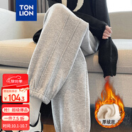 唐獅（TonLion）2024女束腳顯瘦休閑側拼衛褲WP 加絨款/中麻灰 XL 