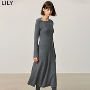 LILY冬新款女裝氣質(zhì)異形領(lǐng)修身垂感收腰顯瘦長(cháng)袖針織裙連衣裙 501灰色 S