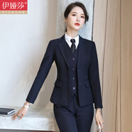 伊婭莎職業(yè)裝女裝套裝兩?？坌∥餮b外套女士長袖酒店經(jīng)理工作服面試商務(wù)西服正裝大學(xué)生時尚氣質(zhì)女神范工裝 藏青西裝+短裙 L（建議100-110斤）
