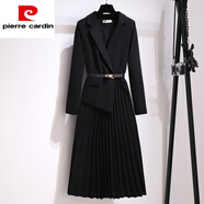 皮爾卡丹（pierre cardin）大尺碼女裝顯瘦春季2025年新款妹MM時尚氣質(zhì)職業(yè)女神范連衣裙 黑色不加腰帶【別致休閑寬松 3XL (建議145-160斤)