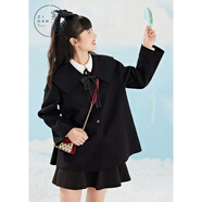 紫涵（ZIHAN）翻領(lǐng)A字毛呢外套短款百搭斗篷式雙面尼呢子大衣 黑色 L