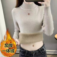 東方鴨100%羊毛衫加絨加厚一體絨毛衣女秋冬內(nèi)搭大尺碼半高領(lǐng)套頭打底針 燕麥色M 加厚一體絨 2XL 130-150斤