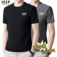 吉普（JEEP）短袖T恤男冰絲夏季圓領(lǐng)打底衫休閑透氣運(yùn)動(dòng)汗衫t速干百搭上衣男裝 黑色02+灰色02 M【體重85-100斤】