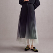 陌遇2025秋季新款中國風(fēng)網(wǎng)紗時(shí)尚長(cháng)裙A字百褶休閑半身裙品牌女裝 黑白漸變 XL