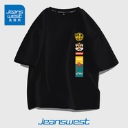 真維斯（JEANSWEST）短袖t恤男ins潮牌2024春夏季男女寬松oversize半袖衣服美式高街男 黑色 獅來運(yùn)轉(zhuǎn)_K XL【推薦135-155斤】