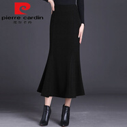 皮爾卡丹（pierre cardin）羊毛呢半身裙女高腰毛呢中長款魚尾裙秋冬季修身包臀裙一步長裙韓 黑色 2XL