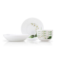 樂(lè)美雅（Luminarc）餐具套裝飯碗面碗無(wú)鉛耐熱純白西餐盤微波爐使用禮盒 LC-S101G 悠蘭白玉 9頭