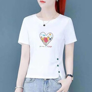 羽依香短袖t恤女2025新款夏裝韓版修身百搭小個(gè)不規(guī)則短款體恤上衣ins潮  白色【愛心太陽】 M 【建議90-105斤】