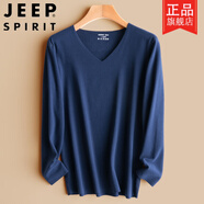 吉普（JEEP）雙面德絨無(wú)痕保暖秋衣男士休閑T恤打底衫套裝加絨加厚2025冬季 藏青-單件 2XL 135-150斤 穿