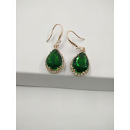 萬(wàn)寶資S925銀針水滴水晶玫瑰金耳環(huán)閃鉆氣質(zhì)水鉆耳飾粉紅彩色項鏈耳墜女 玫瑰金色水滴綠色 C1025