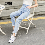 森馬森馬牛仔褲女毛邊九分褲子小個(gè)子年新款高腰顯瘦女士緊身褲夏 牛仔淺藍0810（九分褲） 24