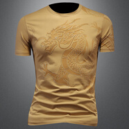 閃爆龍圖案印花短袖T恤男圓領(lǐng)修身半袖小衫男士休閑燙鉆大碼夏裝上衣 TX220卡其色 2XL