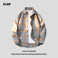 CLOR格子長袖襯衫男士春秋季潮流ins寬松休閑襯衣外套 CLCX04黃色 XL 