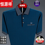 恒源祥 短袖T恤男桑蠶絲翻領(lǐng)中老年爸爸裝男士寬松本命年T恤上衣 3080-蘭色 M 165【建議100-120斤】