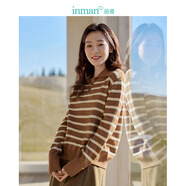 茵曼（INMAN）休閑條紋慵懶風(fēng)毛衣2025春秋女裝新款針織外套上衣 咖啡白條 S