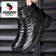 西域駱駝（VANCAMEL）高端2024男士冬季靴子高幫雪地靴男款加厚真皮棉鞋東北保暖羊 黑色(羊毛一體) 38