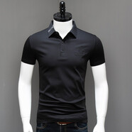 奧德里奇液氧80支絲光棉短袖POLO衫冰絲透氣男士商務(wù)休閑翻領(lǐng)體恤保羅衫簡(jiǎn)約胸口刺繡修身打底衫上衣 20012黑色 L