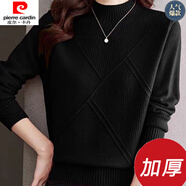 皮爾卡丹（pierre cardin）新品上市半高領(lǐng)羊毛衫女秋冬新款毛絨打底衫上衣內搭加厚毛衣短款 黑色優(yōu)質(zhì)版 加厚 3XL 建議140-155斤