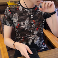 金盾夏季冰絲短袖t恤男新款大碼透氣鏤空半袖T恤圓領(lǐng)網(wǎng)眼透明上衣汗衫 紅老鷹 M