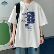 頂峰保羅（Dingfengbaoluo）T恤潮牌港風夏季半袖男透氣清涼簡約寬松大碼DFBL019白色XL