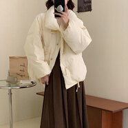 弗依郝無帽不帶帽沒有帽子羽絨服女短款2023年新款牛角扣韓版寬松白鴨絨 米白色 S
