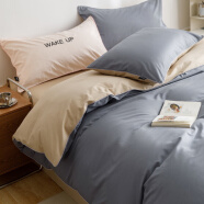 眠度床上四件套纯棉100%全棉床单被罩被套床笠单人宿舍磨毛刺绣裸睡 蓝棕 单件被套150x200cm