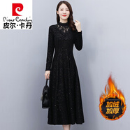 皮爾卡丹（pierre cardin）冬季加絨加厚連衣裙女秋冬配大I衣內(nèi)搭長款冬天打底裙 黑色【加絨加厚】 2XL