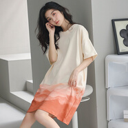 迪莉雅 睡裙女夏季短袖純棉薄款休閑寬松圓領(lǐng)睡衣連衣裙夏天家居服吊帶 86115 2XL （建議140-160斤）