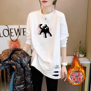 妃麗慕尚（FEILIMUSHANG）磨毛加厚打底衫女中長(zhǎng)款2025秋冬新款洋氣長(zhǎng)袖T恤女加絨內(nèi)搭上衣 【磨毛】303-232白色 S 建議100斤以內(nèi)