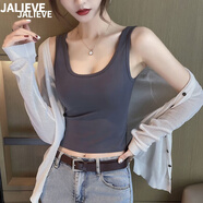 嘉麗薇吊帶背心女夏季運動(dòng)內衣性感小個(gè)子短款內搭背心美背吊帶無(wú)袖上衣 煙灰色 L ( 建議 96-108斤)